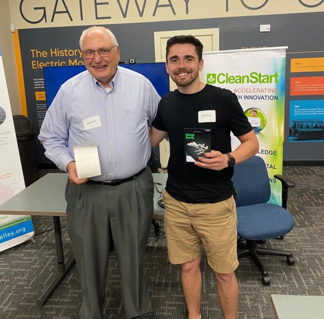 Gary Simon, chairman of CleanStart and entrepreneur Oleh Pylyp at the CleanStart Meetup at the California Mobility Center.