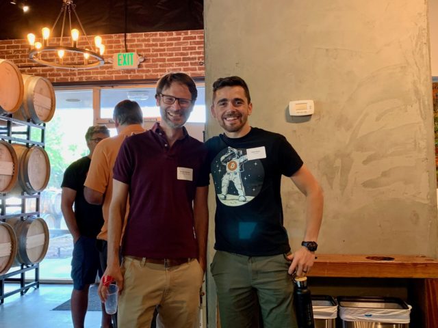 Bryan Barton and Oleh Pylyp at June's Startup Happy Hour at Drink EEZY in Rancho Cordova's Barrel District.